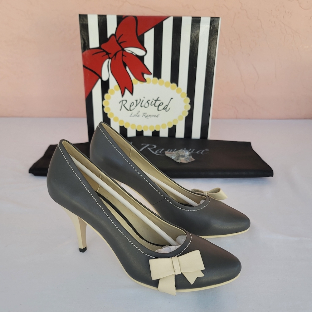 Lola Ramona Retro Style Gray Pumps Heels Shoes Vintage